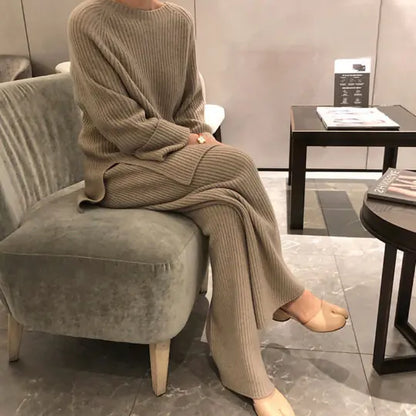 Korean Style Sweater and Wide Leg Pants Set for Women
