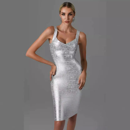 Gold and Silver Foil Bandage Dress - Sleeveless Party Dress