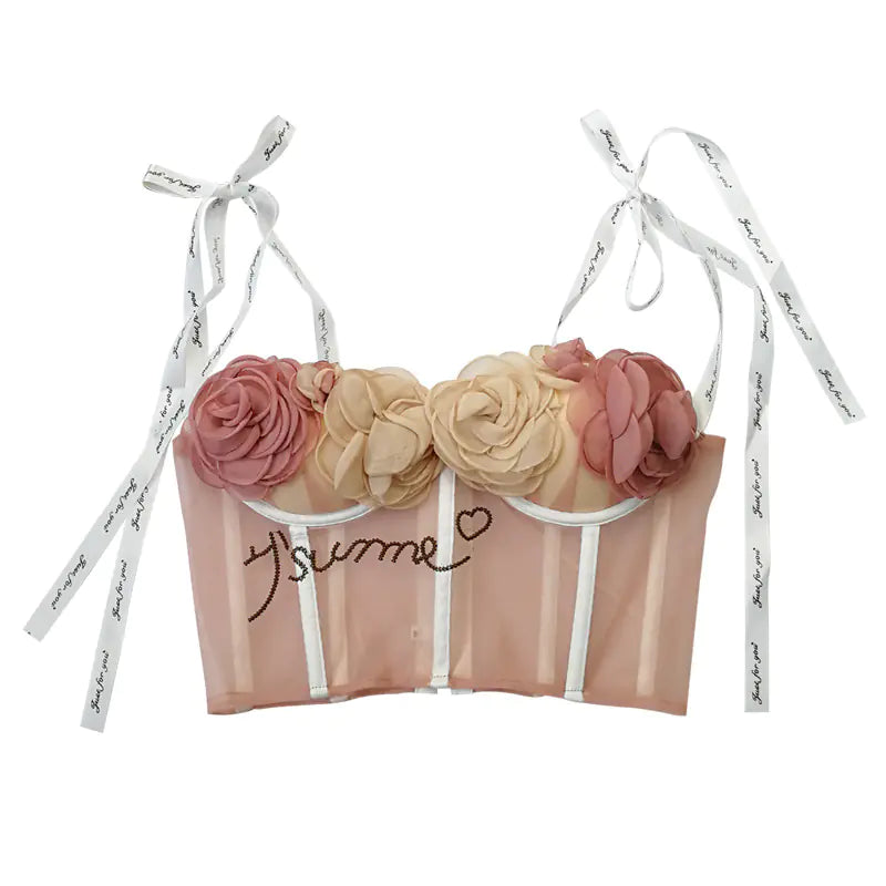 Lace Crop Top with Padded Bust and Floral Design