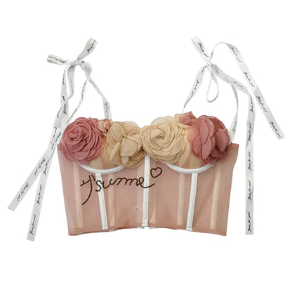Lace Crop Top with Padded Bust and Floral Design