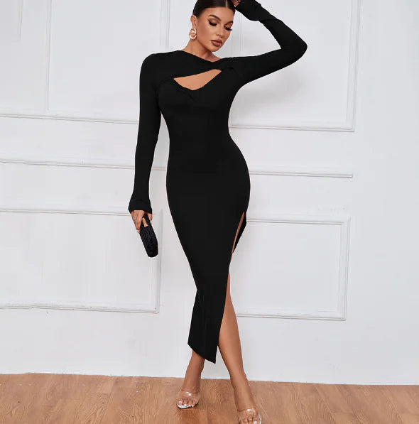 Elegant Split Hem Bodycon Dress for Nightclub