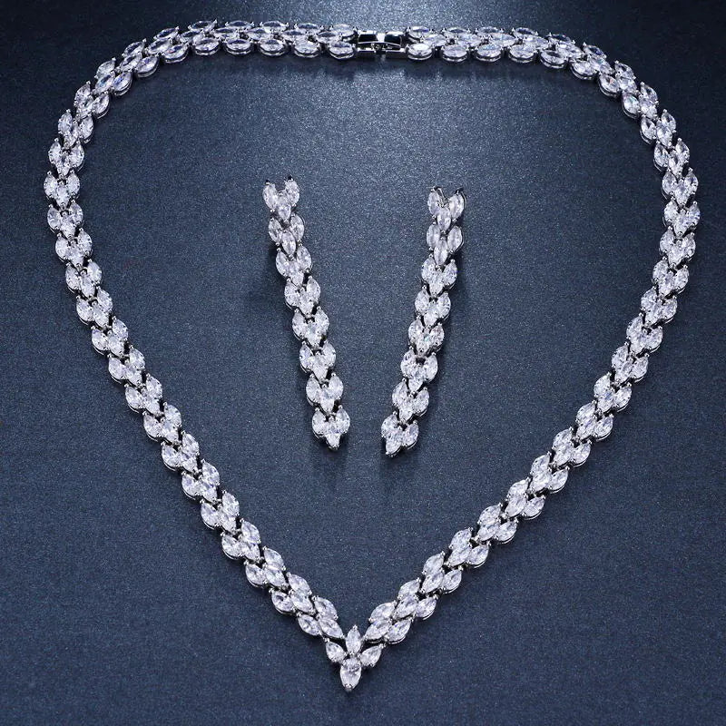 Fashionable Olive Stone Zircon Bride Jewelry Set (2 Pcs)