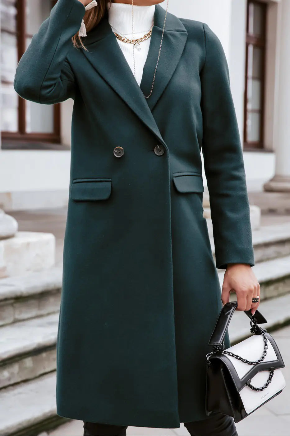 Long Wool Coat with Lapel for Women (Autumn/Winter)