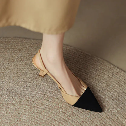 Patchwork Leather Slingback Heels with Pointed Toe