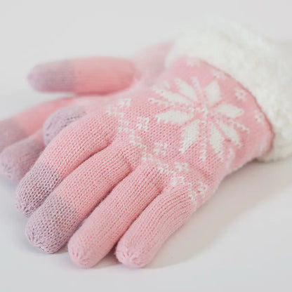 Touchscreen Gloves, Double-Layered Warm Knitted Mittens