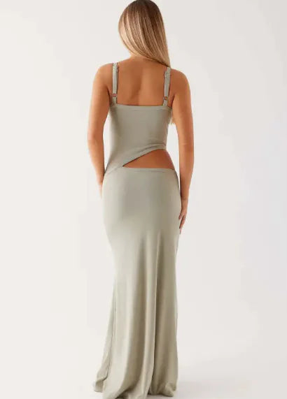 Hollow Irregular Solid Dress