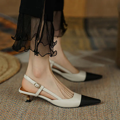 Patchwork Leather Slingback Heels with Pointed Toe
