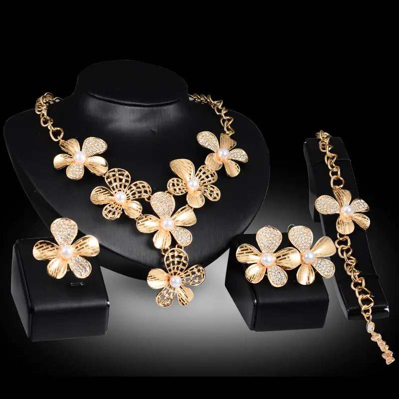 Gold Jewelry Set for Brides - 4-Piece Accessory Set
