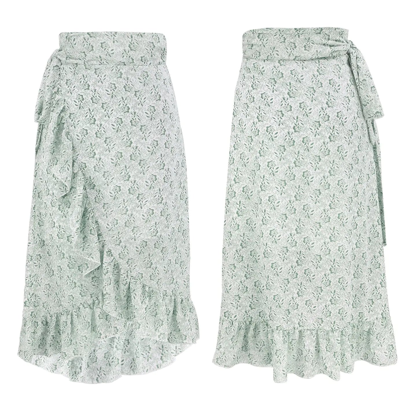 High Waist Floral Ruffle Chiffon A-Line Skirt