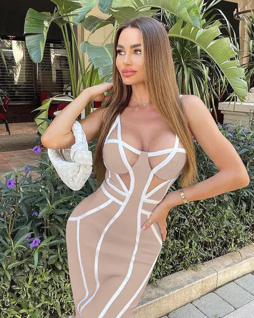 Sexy Striped Spaghetti Strap Bodycon Dress for Women