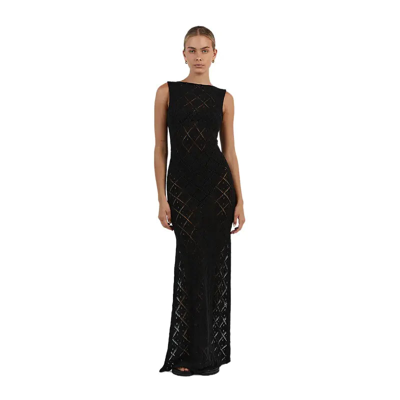 Elegant Sheer Lace Knit Maxi Dress for Women
