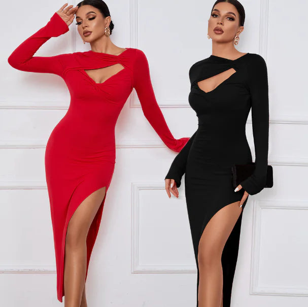 Elegant Split Hem Bodycon Dress for Nightclub