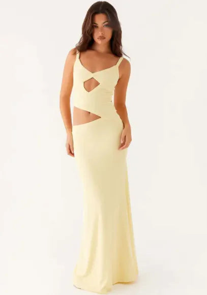 Hollow Irregular Solid Dress