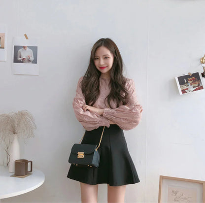 Lace Top with Lantern Sleeves - Sweet Two-Piece Look